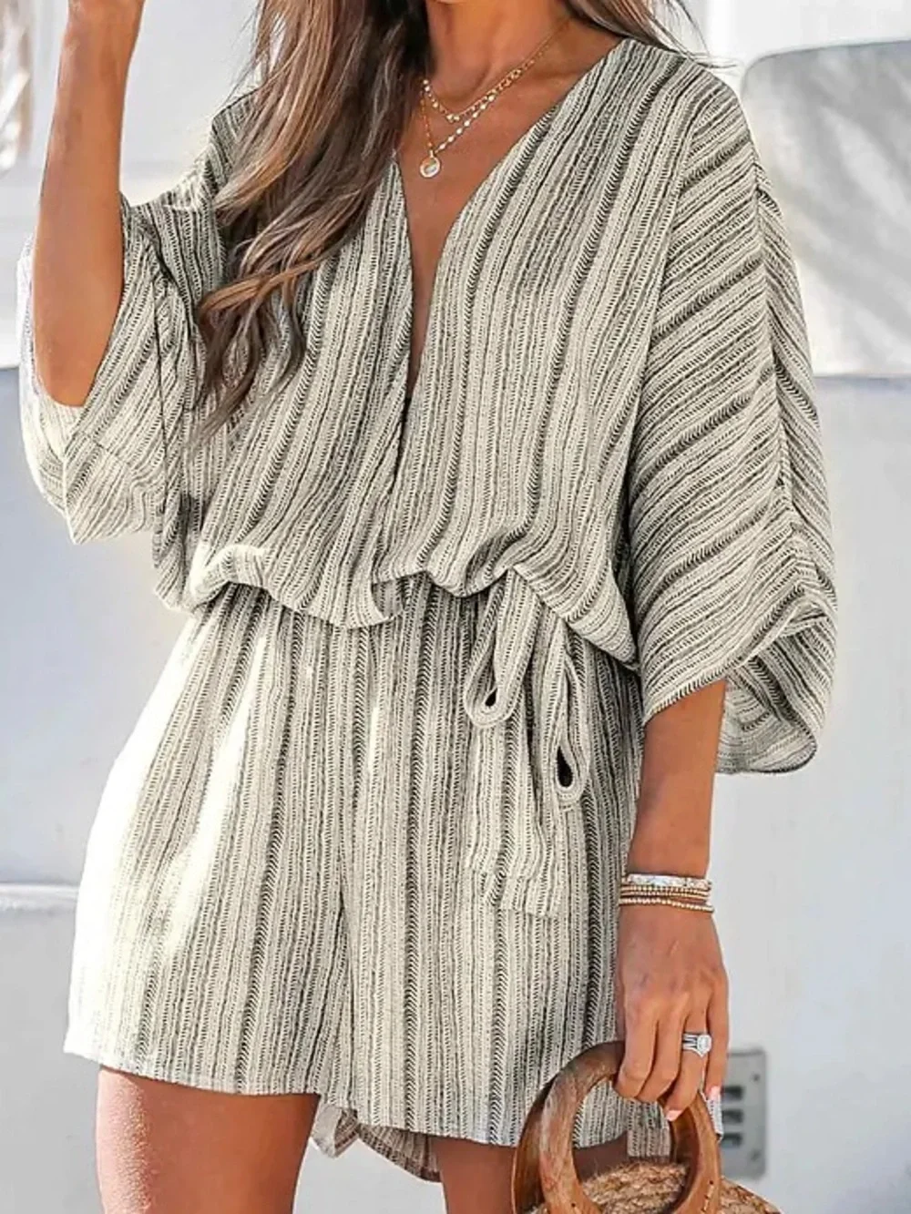 Cupshe Boho Stripe Romper Cover Up Tie Waist NWT Small